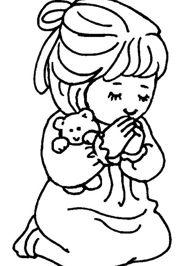 640x894 Free Coloring - Little Girl Praying Drawing