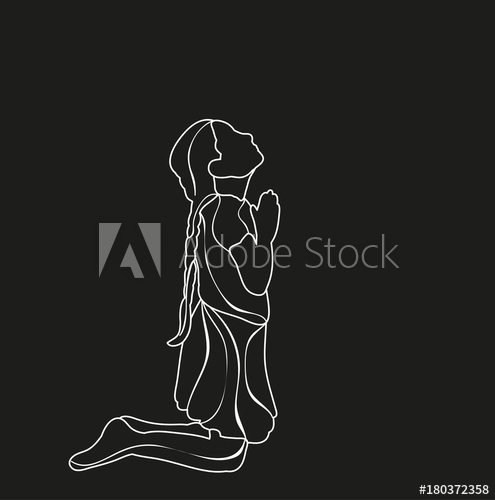 495x500 Sketch Of Little Girl Praying - Little Girl Praying Drawing