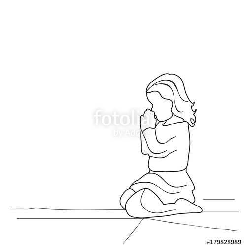 495x500 Sketch Of Little Girl Praying Vector, Isolated Stock Image - Little Girl Praying Drawing