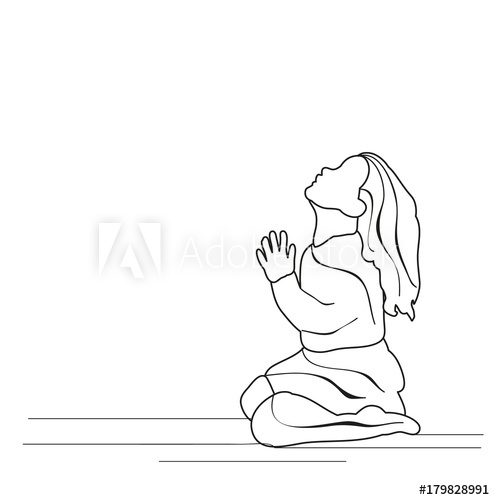 495x500 Sketch Of Little Girl Praying Vector - Little Girl Praying Drawing