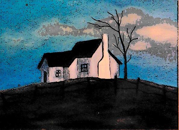 594x432 Little House On The Hill Drawing - Little House Drawing