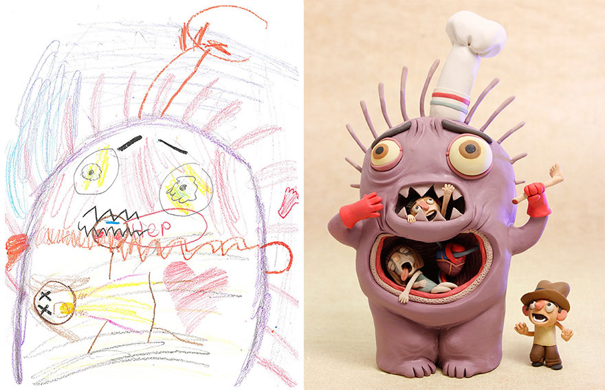 880x568 artists recreate kids' monster doodles in their unique styles - Little Kid Drawings