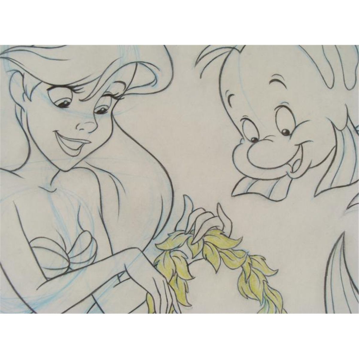 1200x1200 ariel, flounder little mermaid original movie drawing - Little Mermaid Drawing