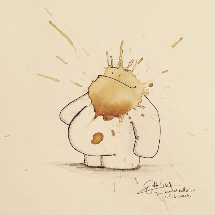 900x900 funny monster drawings made from coffee stains fubiz media - Little Monster Drawings