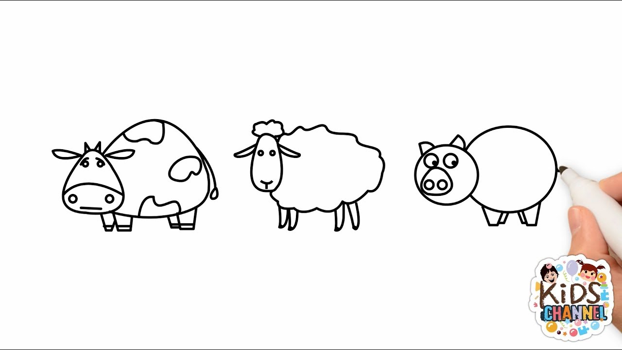 1280x720 Kids Learn Drawing Farm Animals With Animation Cow, Sheep, Pig - Livestock Drawing
