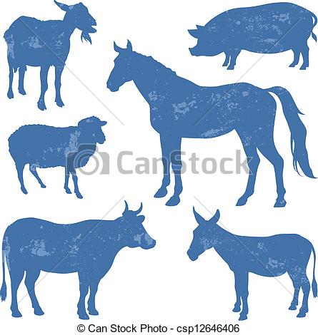 445x470 Livestock, Farm Animals Vector Silhouettes - Livestock Drawing