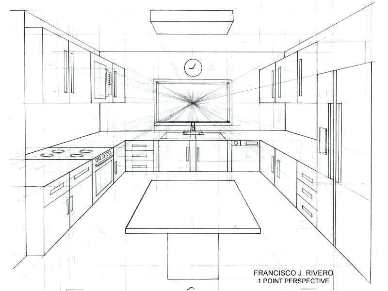 800x600 one perspective drawing living room - Living Room Drawing