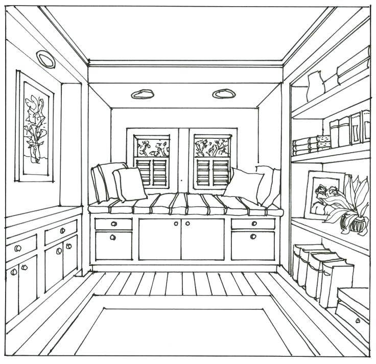 736x713 Room Perspective - Living Room Drawing