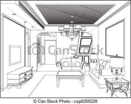 450x356 living room vector - Living Room Line Drawing