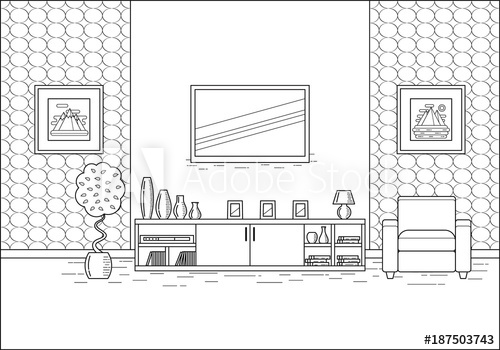 500x350 outline room interior linear vector illustration living room - Living Room Line Drawing