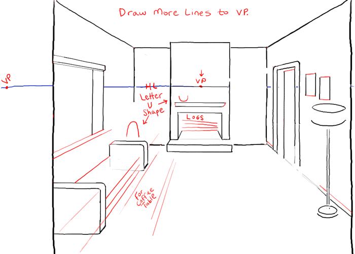 700x501 how to draw a room with perspective drawing tutorial of a living - Living Room Perspective Drawing