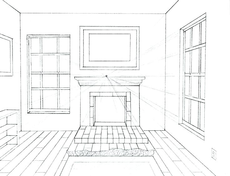 One Point Living Room Perspective Drawing