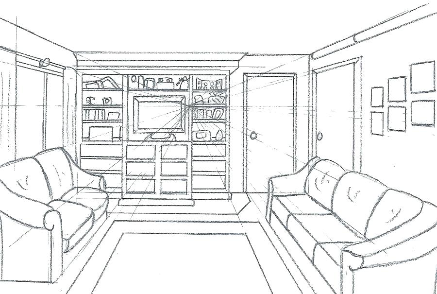 900x605 Living Room Drawing - Living Room Perspective Drawing