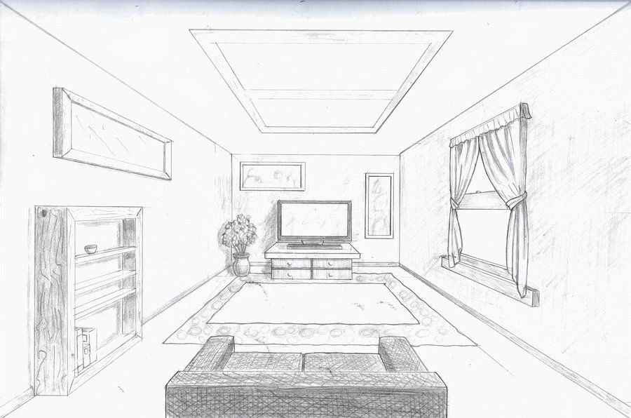 900x596 room in perspective single point perspective room - Living Room Perspective Drawing