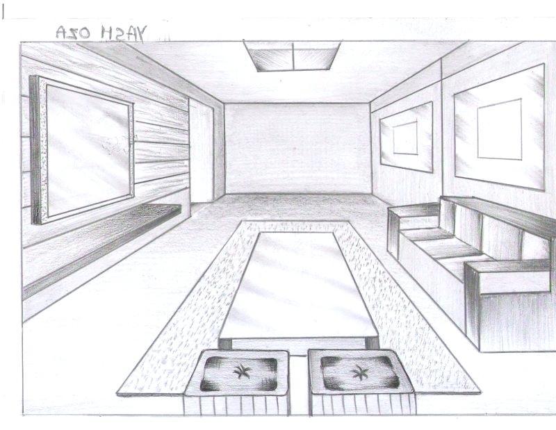 1 Point Perspective Living Room Drawing