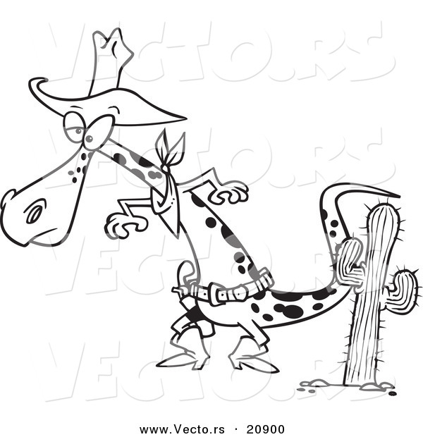 600x620 Vector Of A Cartoon Cowboy Lizard Ready To Draw His Gug - Lizard Outline Drawing