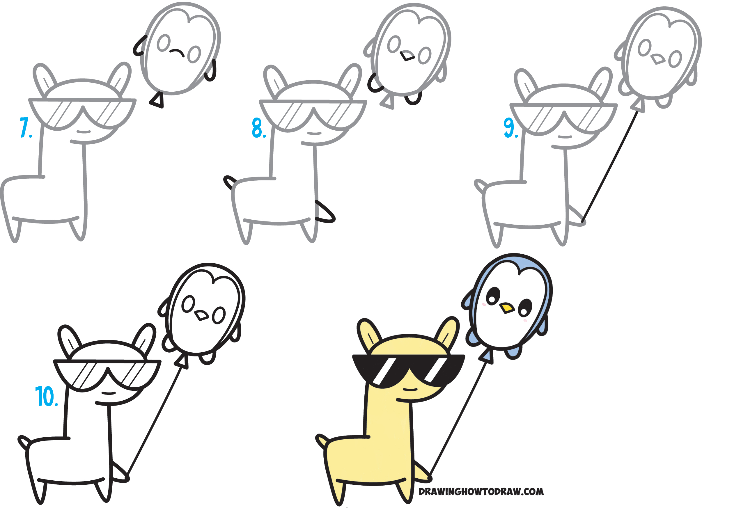 2546x1746 learn how to draw cute kawaii chibi llama with sunglasses - Llama Drawing Easy