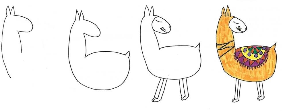 1000x387 llama doodles - Llama Drawing Easy