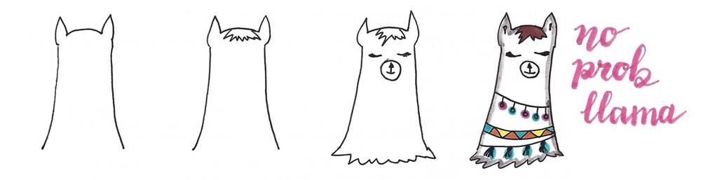 1000x257 llama doodles - Llama Drawing Easy