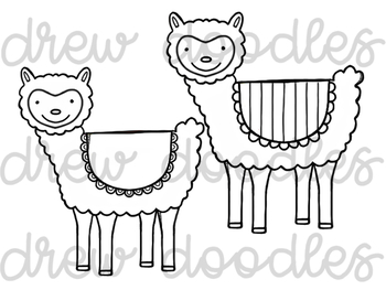 350x263 Llama Digital Clip Art Set Black Line Version - Llama Line Drawing