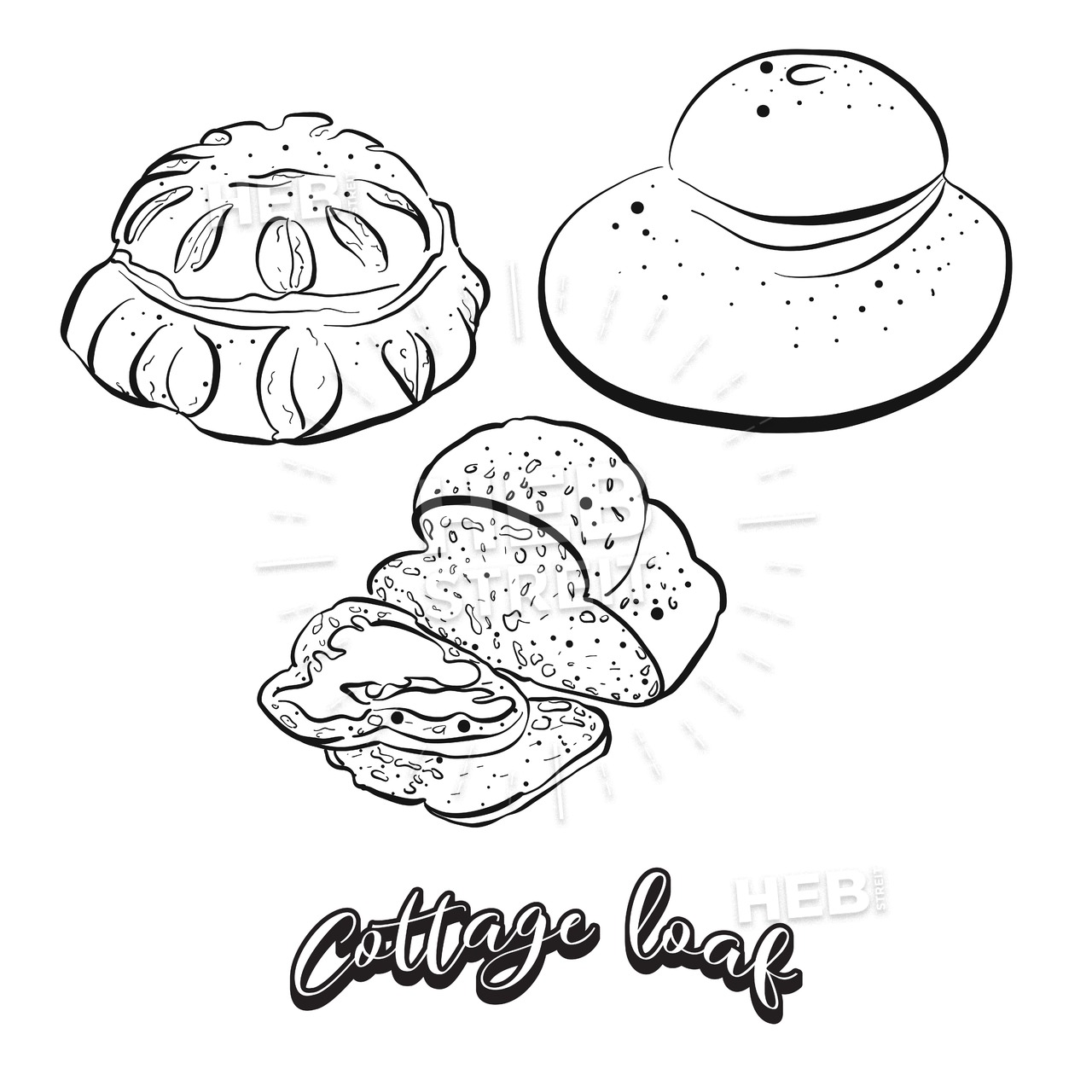 1280x1280 hand drawn sketch of cottage loaf bread hebstreits sketches - Loaf Of Bread Drawing