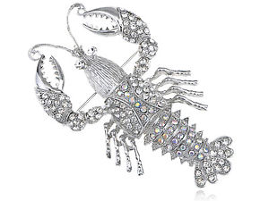 300x225 silver aurora borealis crystal rhinestone sea lobster claw pin - Lobster Claw Drawing