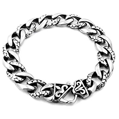 395x395 Vexed Soul Polished Stainless Steel Viking Scroll Link - Lobster Claw Drawing