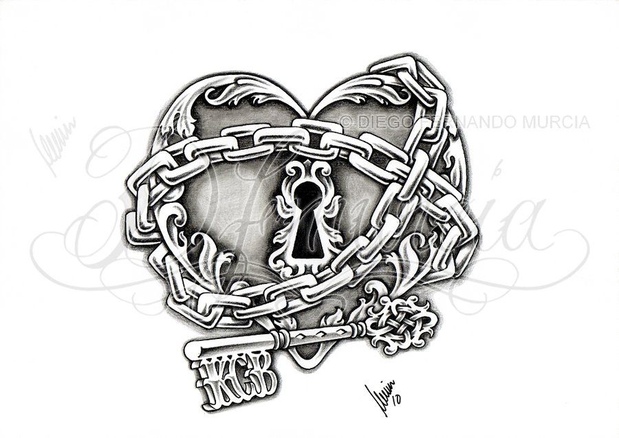 900x637 Tattoo Stencil And Pencil Drawings And Sketches Heart Lock - Lock And Key Drawing