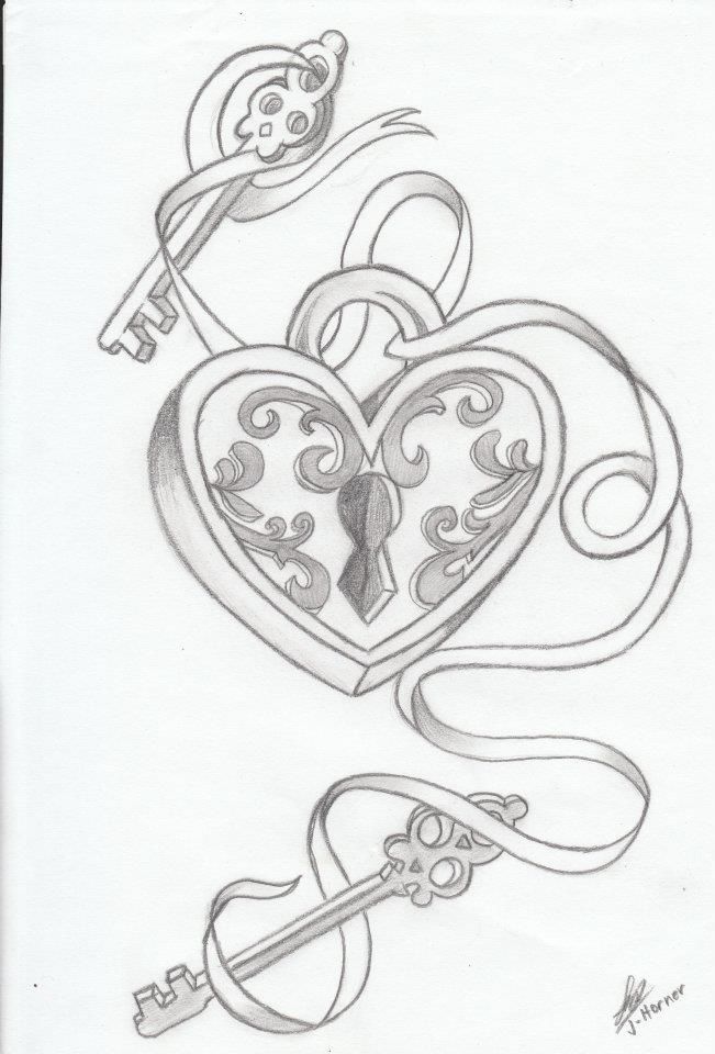 651x960 Heart Lock Drawing - Lock And Key Drawing