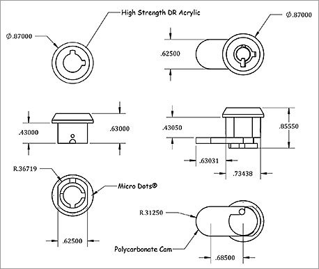 458x387 acrylic cam lock tap plastics - Lock Drawing
