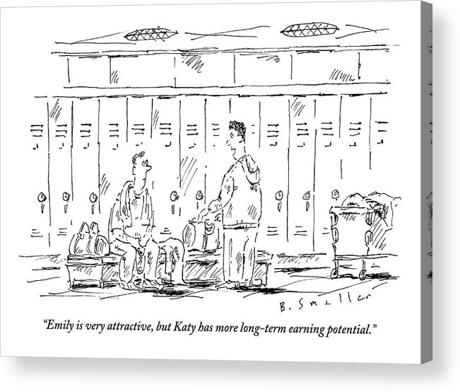 651x554 Two Guys Talk About Girls In The Locker Room Acrylic Print - Locker Drawing