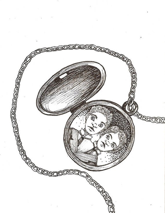 570x737 victorian two headed boy locket original mini drawing etsy - Locket Drawing