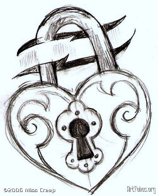 504x627 heart key lock love drawing - Locket Drawing