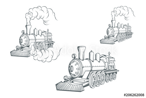 500x334 set of old train logo locomotive drawing steam transport vector - Locomotive Drawing