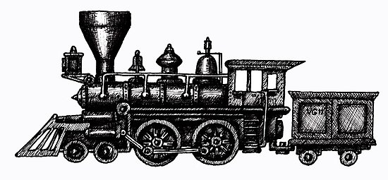 550x255 steam locomotive black and white pen ink drawing posters - Locomotive Drawing