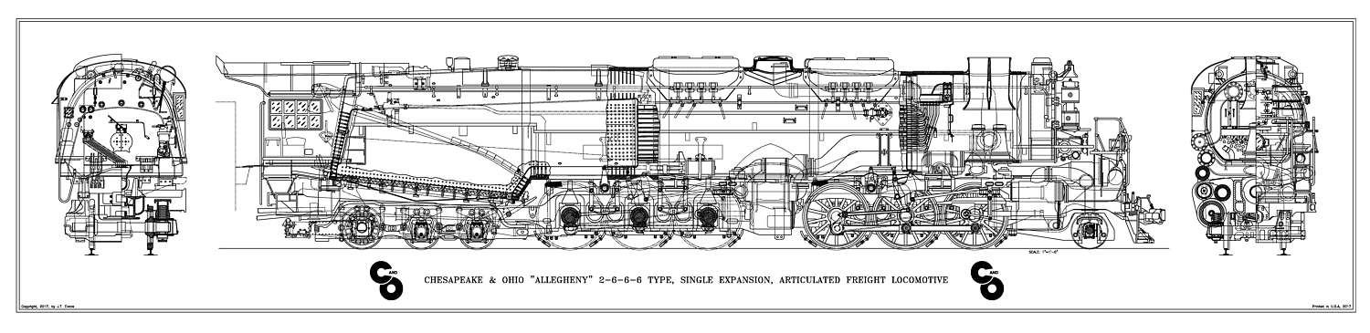 1500x365 Chesapeake Ohio Allegheny Type Etsy - Locomotive Drawing
