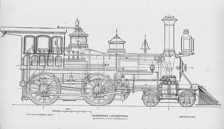 768x445 design drawing of baldwin's steam locomotive - Locomotive Drawing