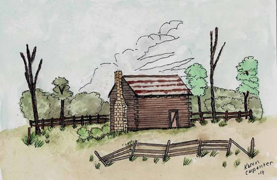 570x371 Original Pen And Ink Drawing With Watercolor Wash Log Cabin Etsy - Log Cabin Drawing