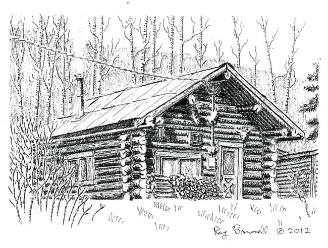 650x492 Log Cabin Drawing Arcade Cartoon Peternguyen - Log House Drawing