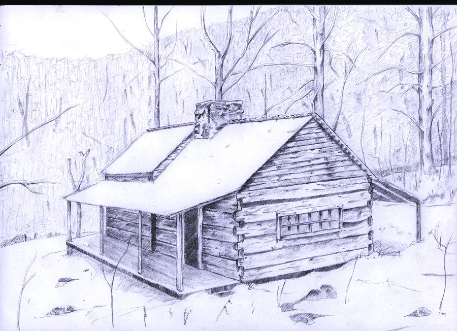 900x652 Log Cabin Drawing - Log House Drawing