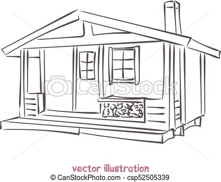 450x371 Vector Sketch Of Wooden House Sketch Of Wooden House Vector - Log House Drawing
