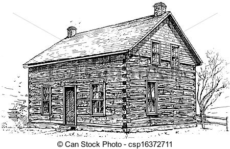 450x292 Log Cabin Pen And Ink Sketch Of A Typical Settlers Log Clipart - Log House Drawing