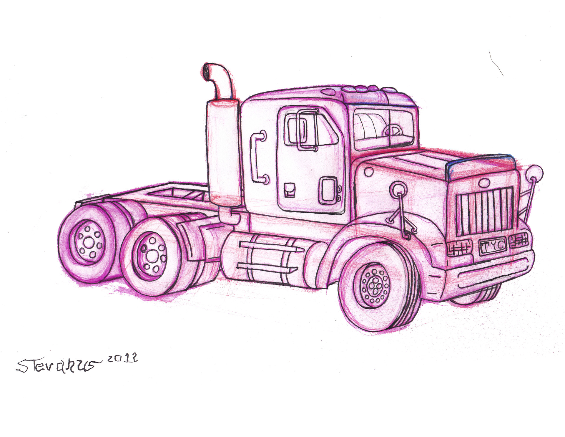 1920x1484 Artstation - Log Truck Drawing