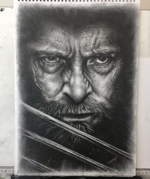 570x677 Hugh Jackman As Old Man Logan Charcoal Drawing Superheroes - Logan Drawing
