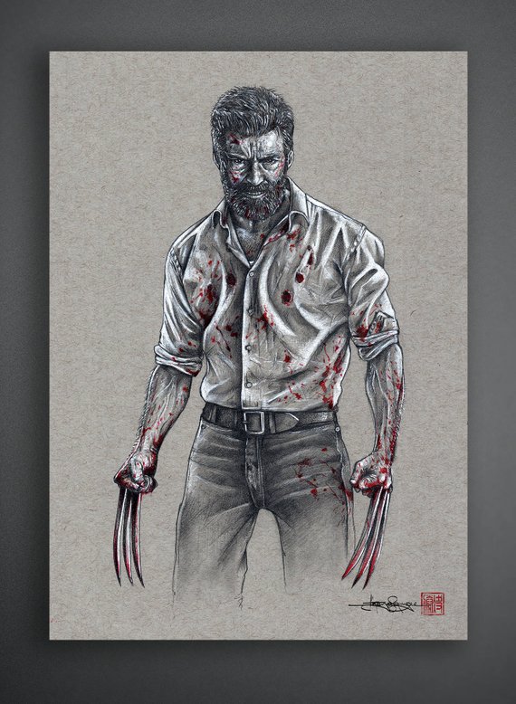 570x778 Original Logan Aka Wolverine Hugh Jackman Drawing Etsy - Logan Drawing