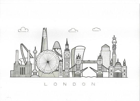 570x414 London Cityscape Skyline Etsy - London Cityscape Drawing