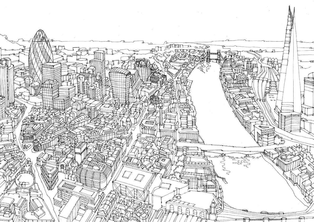1191x842 London Drawing Cityscape For Free Download - London Cityscape Drawing