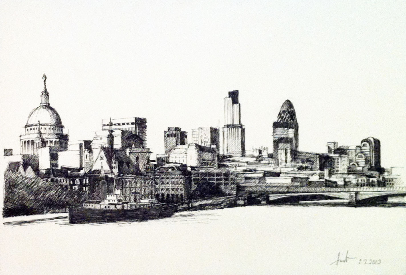 1423x964 Lovely Artistic Representations Of London's Famous Skyline - London Cityscape Drawing