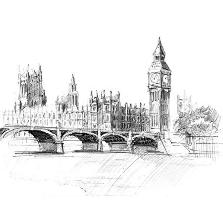 450x450 Postercanvas Wall Art - London Clock Tower Drawing
