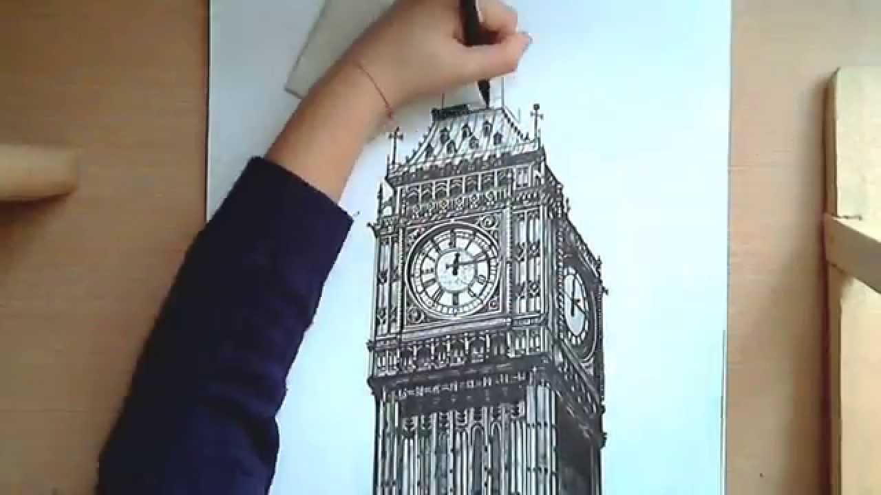 1280x720 Realistic Drawing Big Ben - London Clock Tower Drawing